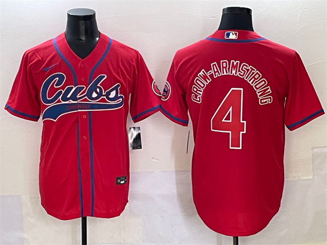Personalized Men’s Chicago Cubs #4 Pete Crow-Armstrong Red Cool Base Stitched Baseball Jersey