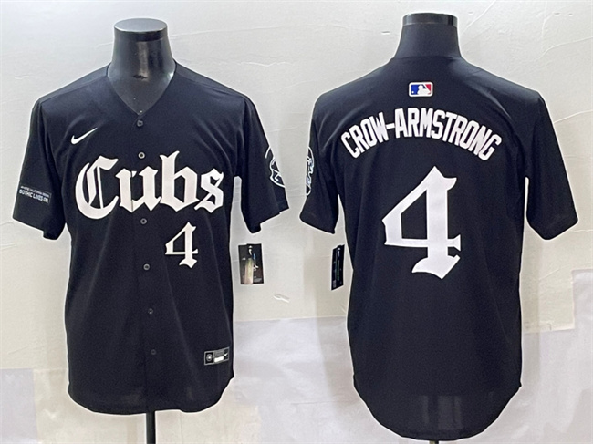 Personalized Men’s Chicago Cubs #4 Pete Crow-Armstrong Black ‘Gothic North Side Edition’ Premier Limited Stitched Baseball Jersey