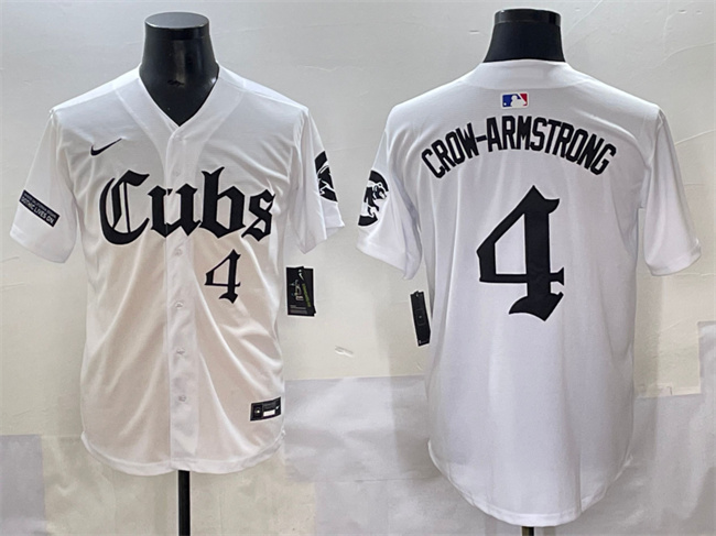 Personalized Men’s Chicago Cubs #4 Pete Crow-Armstrong White ‘Gothic North Side Edition’ Premier Limited Stitched Baseball Jersey