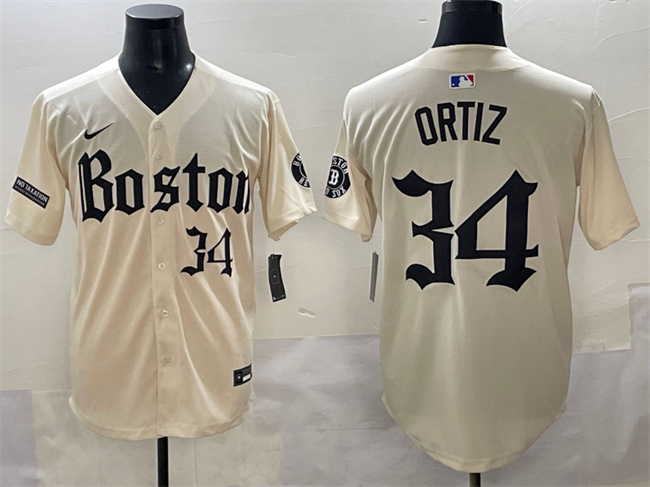 Personalized Men’s Boston Red Sox #34 David Ortiz Cream Gothic Limited Stitched Baseball Jersey