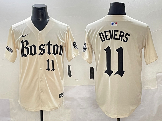 Personalized Men’s Boston Red Sox #11 Rafael Devers Cream Gothic Limited Stitched Baseball Jersey