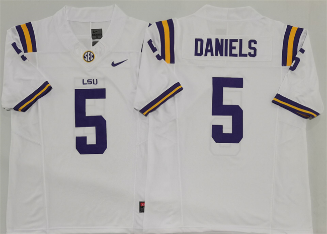 Personalized Men’s LSU Tigers #5 Jayden Daniels White F.U.S.E. Stitched Jersey