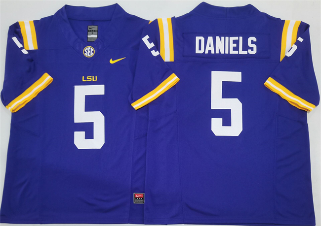 Personalized Men’s LSU Tigers #5 Jayden Daniels Purple F.U.S.E. Stitched Jersey