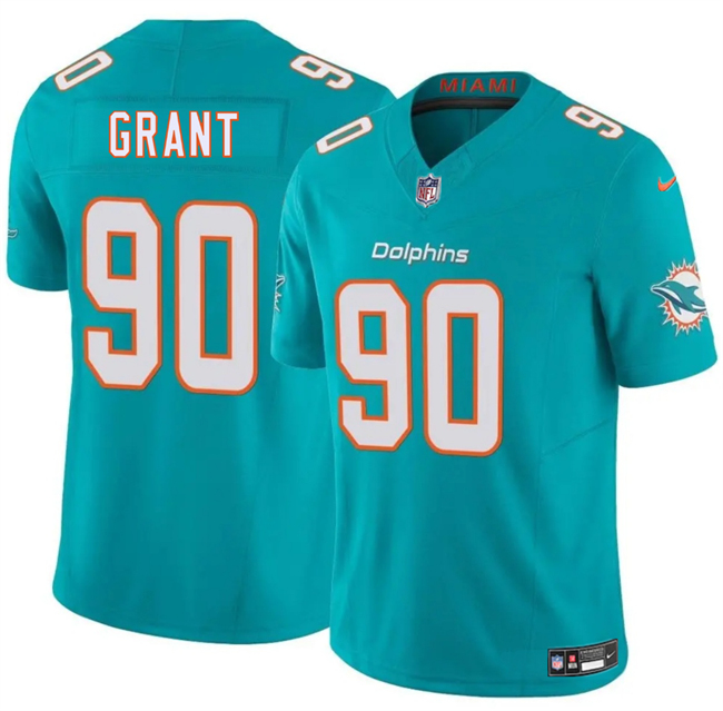 Personalized Men’s Miami Dolphins #90 Kenneth Grant Aqua 2025 Draft F.U.S.E. Limited Stitched Football Jersey