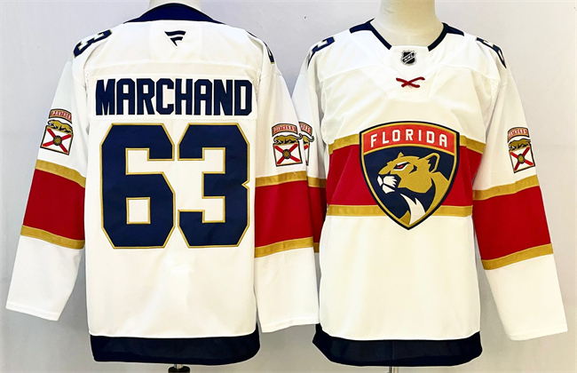 Personalized Men’s Florida Panthers #63 Brad Marchand White 2024-25 Home Stitched Hockey Jersey