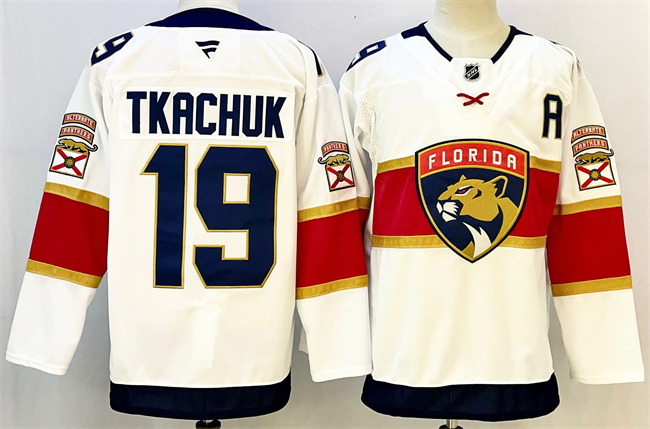 Personalized Men’s Florida Panthers #19 Matthew Tkachuk White 2024-25 Home With A Patch Stitched Hockey Jersey