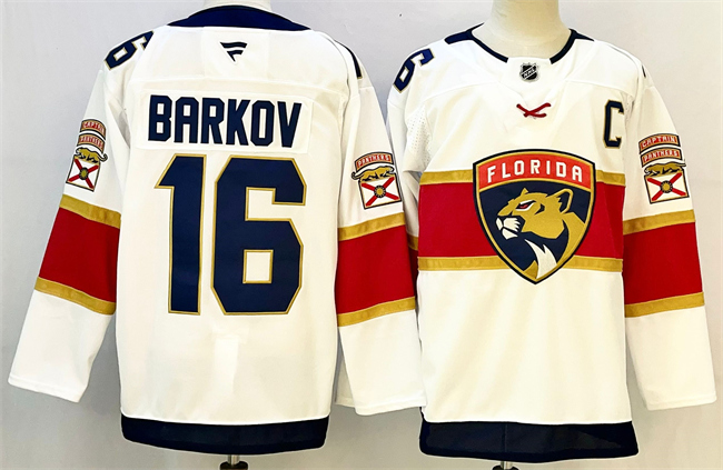 Personalized Men’s Florida Panthers #16 Aleksander Barkov White 2024-25 Home With C Patch Stitched Hockey Jersey