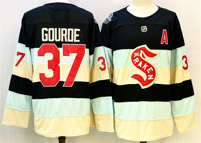 Personalized Men’s Seattle Kraken #37 Yanni Gourde Deep Sea Blue Winter Classic With A Patch Stitched Hockey Jersey