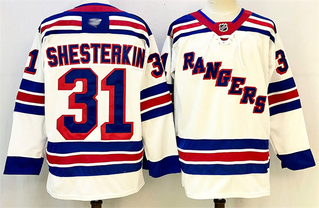 Personalized Men’s New York Rangers #31 Igor Shesterkin White 2024-25 Away Stitched Hockey Jersey