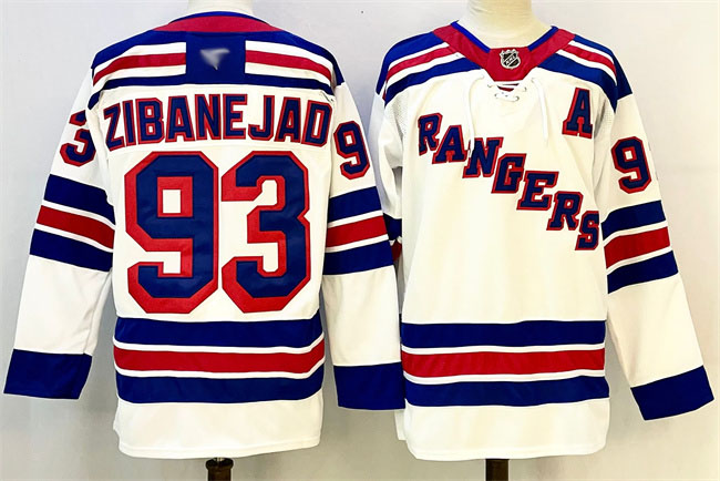 Personalized Men’s New York Rangers #93 Mika Zibanejad White With A Patch 2024-25 Away Stitched Hockey Jersey