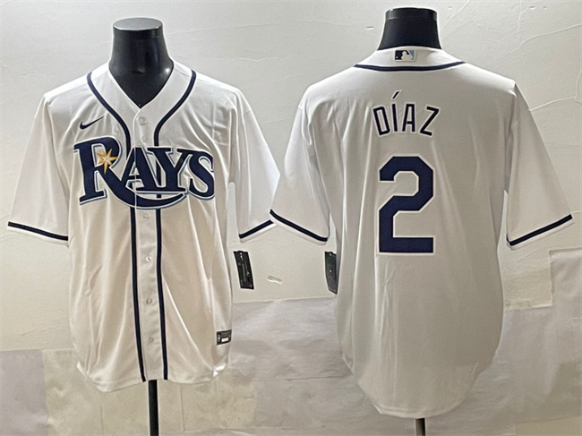 Personalized Men’s Tampa Bay Rays #2 Yandy Diaz White Cool Base Stitched Baseball Jersey