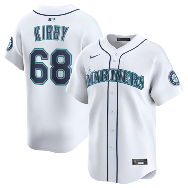 Personalized Men’s Seattle Mariners #68 George Kirby White Home Limited Stitched Baseball Jersey
