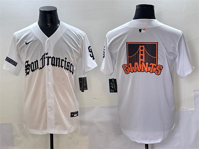Personalized Men’s San Francisco Giants Team Big Logo White ‘Gothic Fog Edition’ Premier Limited Stitched Baseball Jerseys