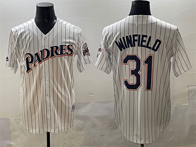 Personalized Men’s San Diego Padres #31 Dave Winfield White Throwback With Patch Cool Base Stitched Jersey