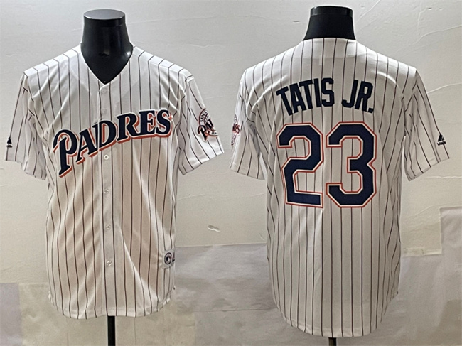 Personalized Men’s San Diego Padres #23 Fernando Tatis Jr. White Throwback With Patch Cool Base Stitched Jersey