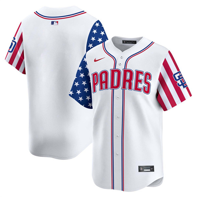 Personalized Men’s San Diego Padres Blank White 2025 Independence Day Premier Limited Stitched Baseball Jersey