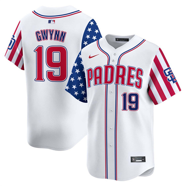 Personalized Men’s San Diego Padres #19 Tony Gwynn White 2025 Independence Day Premier Limited Stitched Baseball Jersey