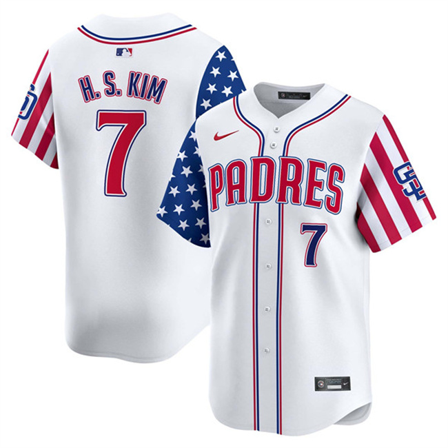 Personalized Men’s San Diego Padres #7 Ha-Seong Kim White 2025 Independence Day Premier Limited Stitched Baseball Jersey