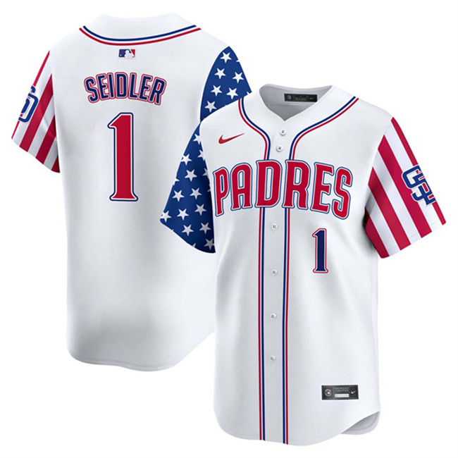Personalized Men’s San Diego Padres #1 Peter Seidler White 2025 Independence Day Premier Limited Stitched Baseball Jersey