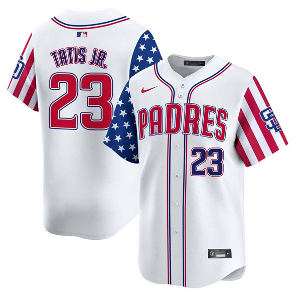 Personalized Men’s San Diego Padres #23 Fernando Tatis Jr. White 2025 Independence Day Premier Limited Stitched Baseball Jersey