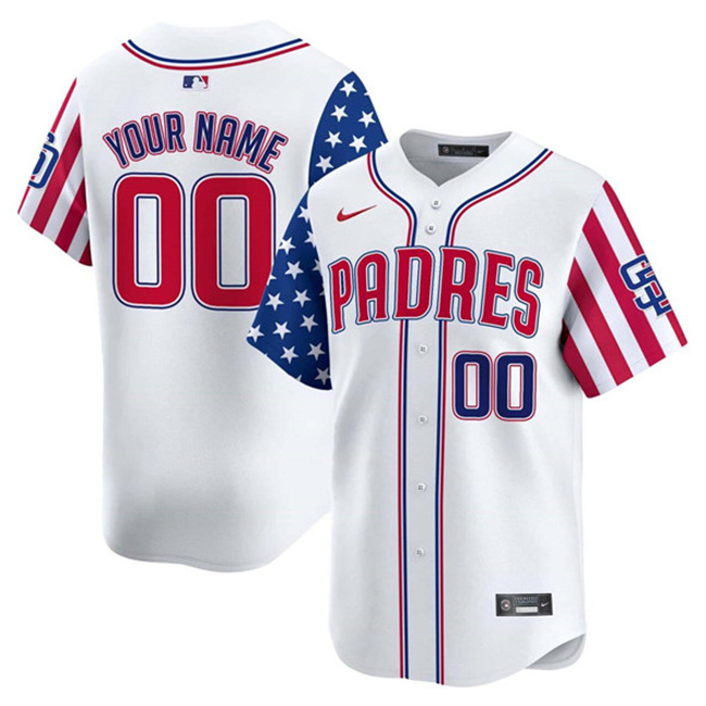 Personalized Men’s San Diego Padres Active Player White 2025 Independence Day Premier Limited Stitched Baseball Jersey