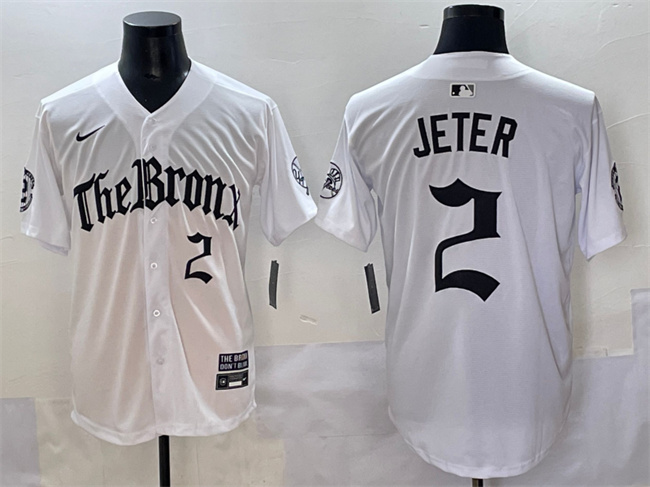 Personalized Men’s New York Yankees #2 Derek Jeter White ‘Gothic Legacy Edition’ Premier Limited Stitched Baseball Jersey