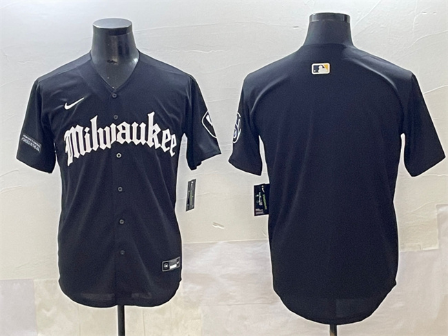 Personalized Men’s Milwaukee Brewers Blank Black ‘Gothic 414 Shadows Edition’ Premier Limited Stitched Jersey