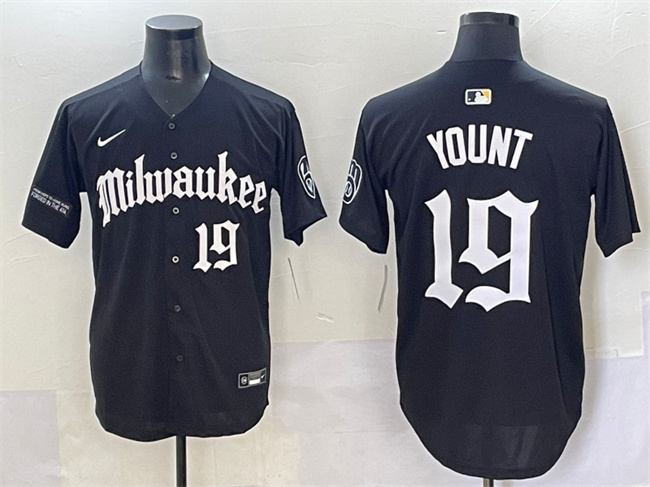 Personalized Men’s Milwaukee Brewers #19 Robin Yount Black ‘Gothic 414 Shadows Edition’ Premier Limited Stitched Jersey