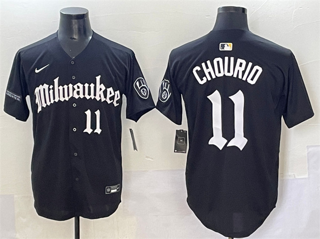 Personalized Men’s Milwaukee Brewers #11 Jackson Chourio Black ‘Gothic 414 Shadows Edition’ Premier Limited Stitched Jersey