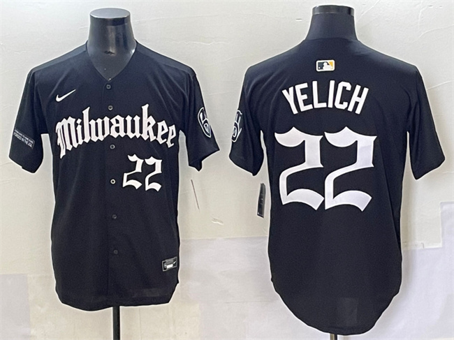 Personalized Men’s Milwaukee Brewers #22 Christian Yelich Black ‘Gothic 414 Shadows Edition’ Premier Limited Stitched Jersey