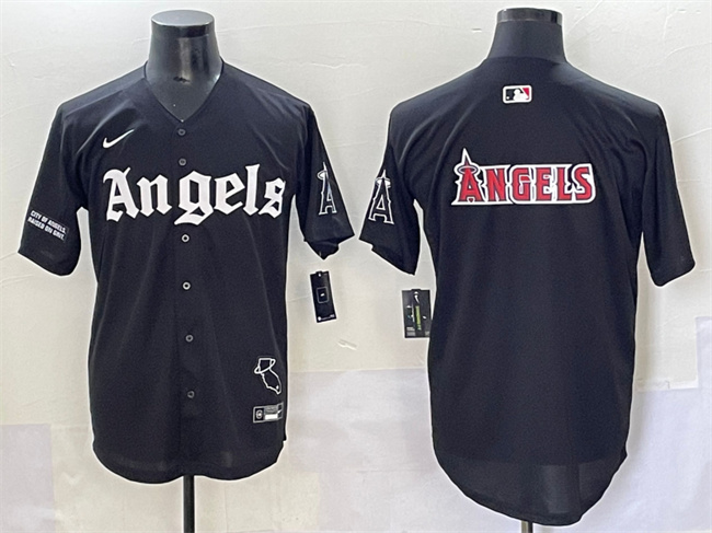 Personalized Men’s Los Angeles Angels Team Big Logo Black ‘Gothic Halo Edition’ Limited Stitched Baseball Jersey