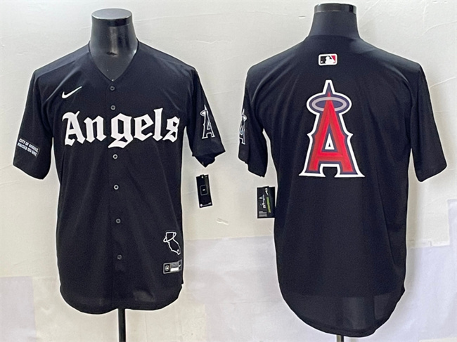 Personalized Men’s Los Angeles Angels Team Big Logo Black ‘Gothic Halo Edition’ Limited Stitched Baseball Jersey