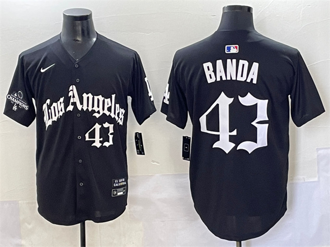 Personalized Men’s Los Angeles Dodgers #43 Anthony Banda Black Mexico 2025 LA Gothic Style With 2024 World Series Champions Patch Premier Limited Stitched Baseball Jersey