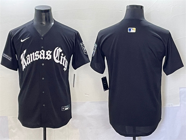 Personalized Men’s Kansas City Royals Blank Black ‘Gothic Crown Edition’ Premier Limited Stitched Baseball Jersey