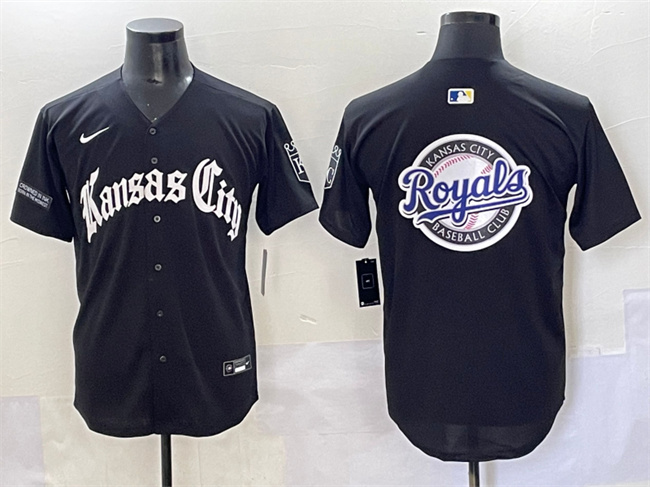 Personalized Men’s Kansas City Royals Team Big Logo Black ‘Gothic Crown Edition’ Premier Limited Stitched Baseball Jersey
