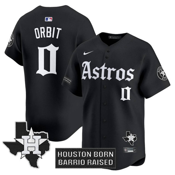 Personalized Men’s Houston Astros #0 Orbit Black Gothic ‘Houston Born Barrio Raised’ Limited Stitched Baseball Jersey