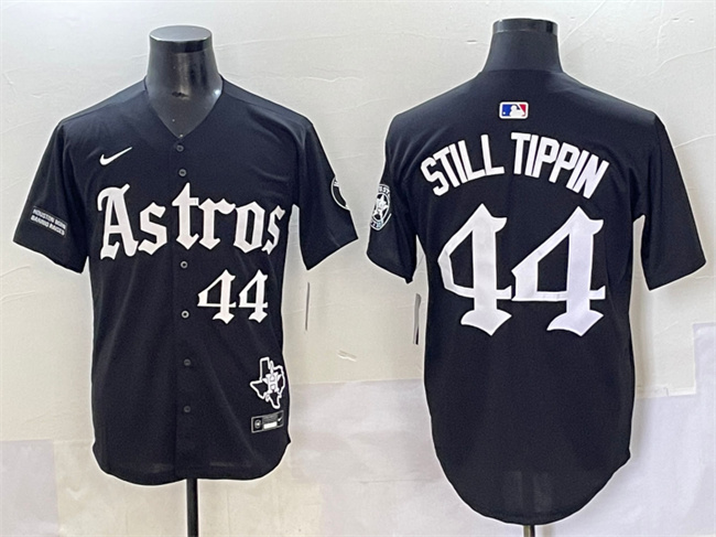 Personalized Men’s Houston Astros #44 Still Tippin Black Gothic ‘Houston Born Barrio Raised’ Limited Stitched Baseball Jersey