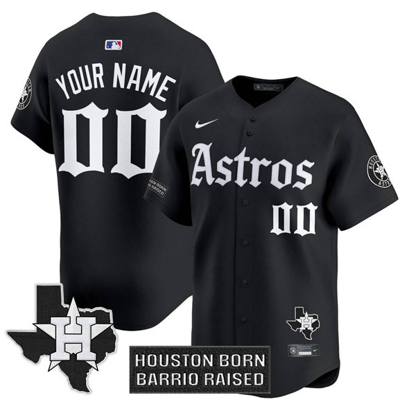 Personalized Men’s Houston Astros Active Player Black Gothic ‘Houston Born Barrio Raised’ Limited Stitched Baseball Jersey