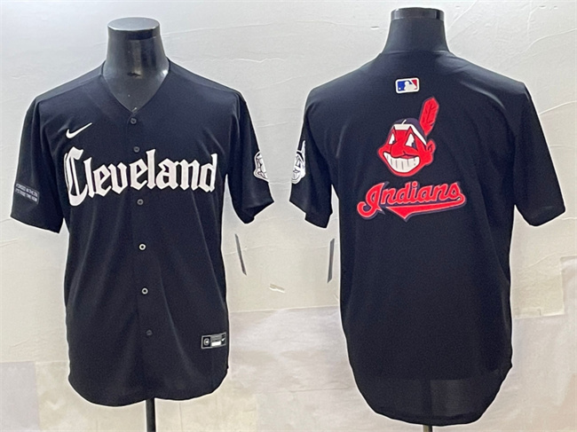 Personalized Men’s Cleveland Guardians Team Big Logo Black Gothic Premier Limited Stitched Baseball Jersey