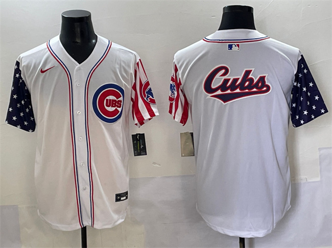 Personalized Men’s Chicago Cubs Team Big Logo White 2025 Independence Day Premier Limited Stitched Baseball Jersey
