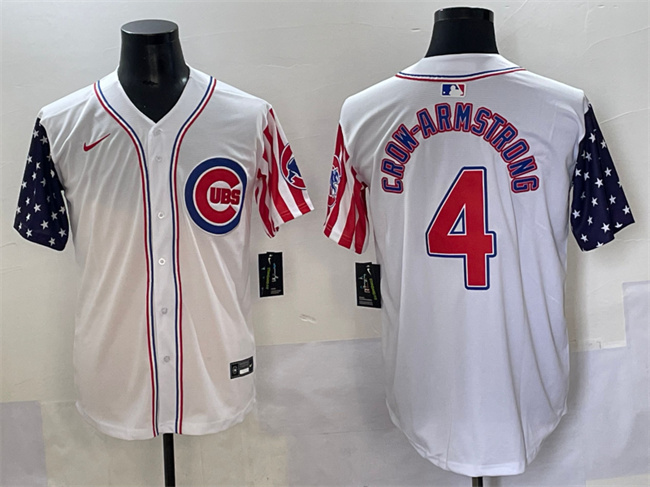 Personalized Men’s Chicago Cubs #4 Pete Crow-Armstrong White 2025 Independence Day Premier Limited Stitched Baseball Jersey