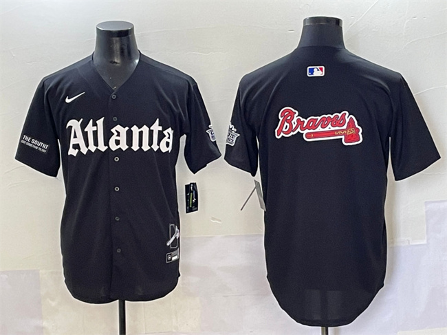 Personalized Men’s Atlanta Braves Black Team Big Logo Gothic South x Outkast Edition Limited Stitched Baseball Jersey