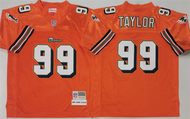 Personalized Men’s Miami Dolphins #99 Jason Taylor Orange Throwback Stitched Football Jersey