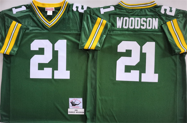 Personalized Men’s Green Bay Packers #21 Charles Woodson Green Throwback Stitched Football Jersey