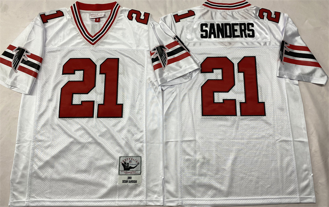 Personalized Men’s Atlanta Falcons #21 Deion Sanders White Throwback Stitched Football Jersey