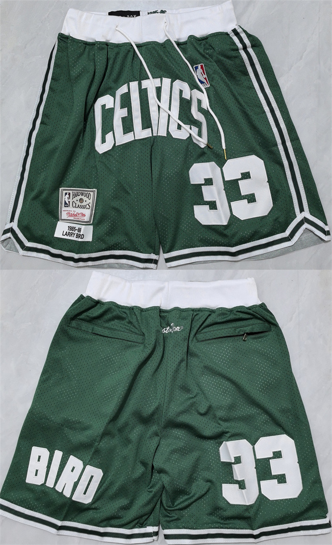Personalized Men’s Boston Celtics #33 Larry Bird Green Shorts (Run Small)