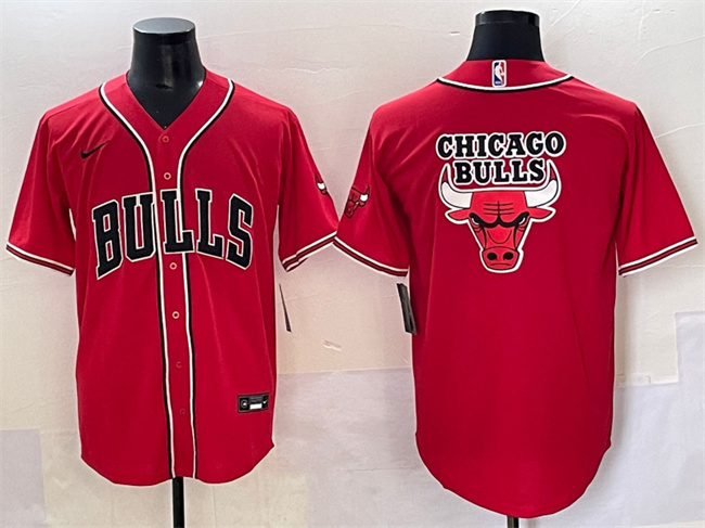 Personalized Men’s Chicago Bulls Team Big Logo Red Cool Base Stitched Baseball Jersey