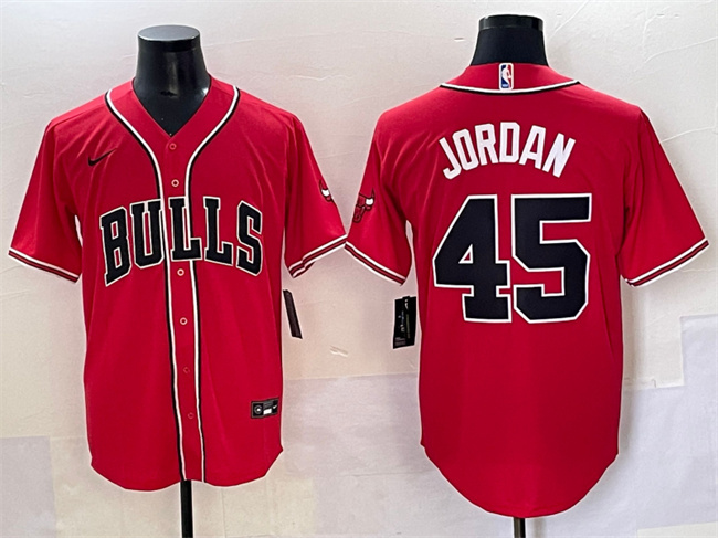 Personalized Men’s Chicago Bulls #45 Michael Jordan Red Cool Base Stitched Baseball Jersey