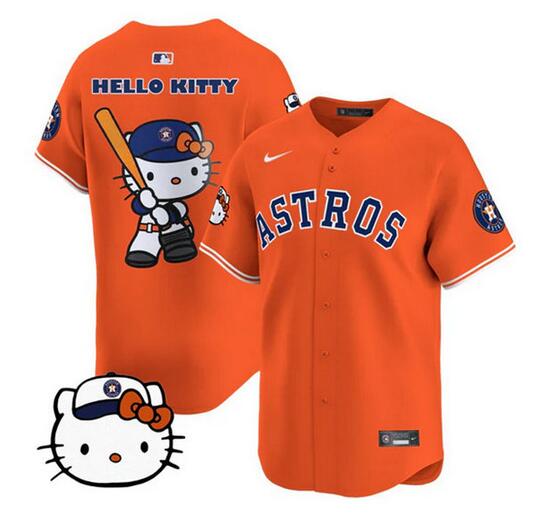Personalized Youth Houston Astros Orange 2025 Hello Kitty Limited Baseball Jersey