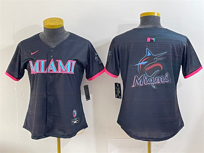 Personalized Women’s Miami Marlins Team Big Logo Black 2025 City Connect Limited Stitched Baseball Jersey